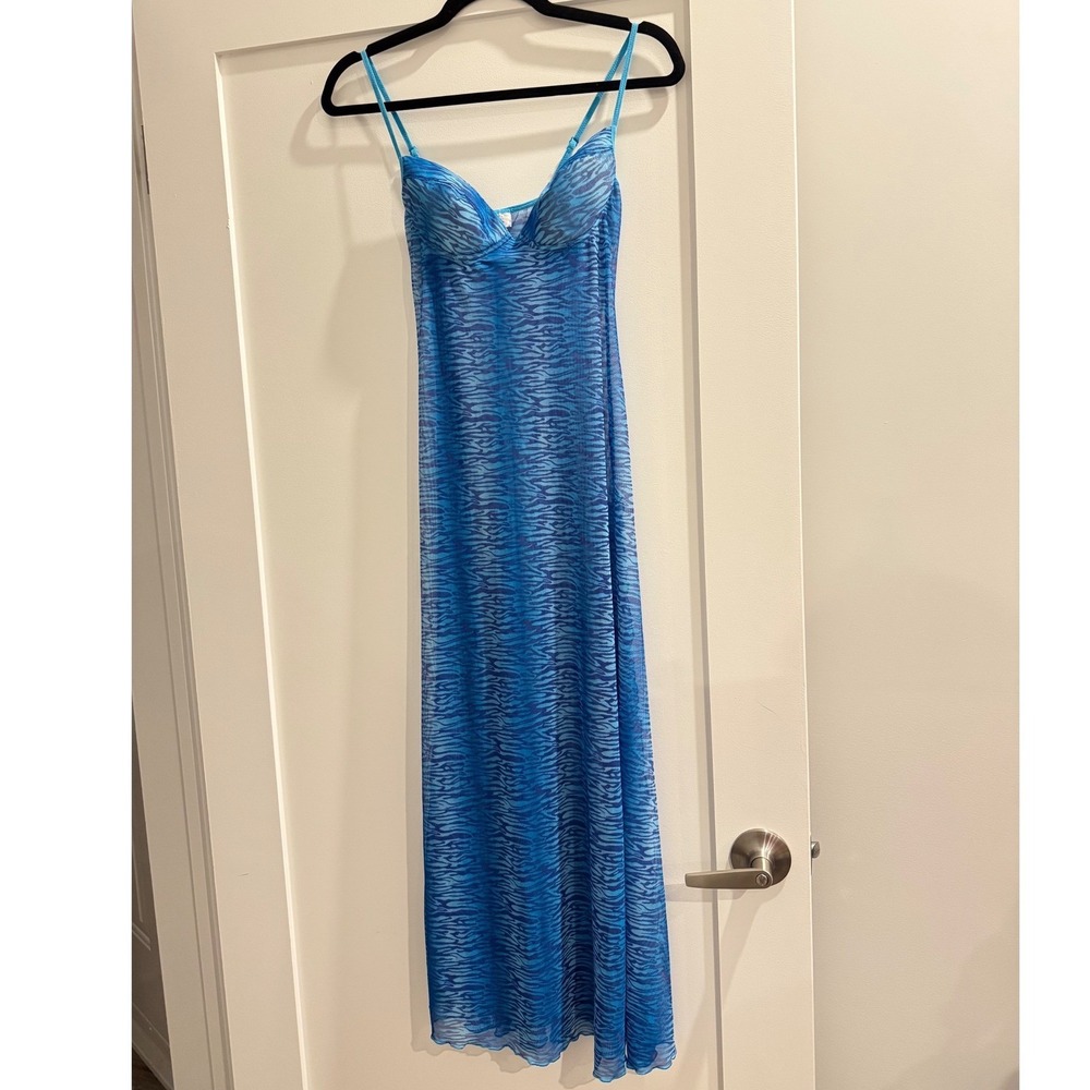 Vintage Y2K La Senza Lingerie Blue Zebra Print Mesh‎ Dress